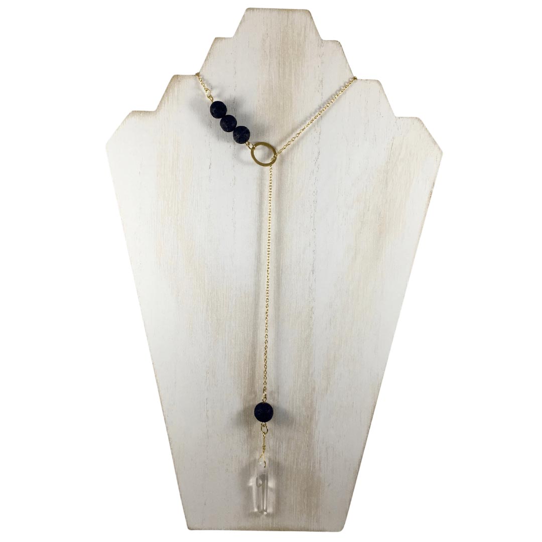 aromatherapy necklace, lava bead quartz, calming jewelry