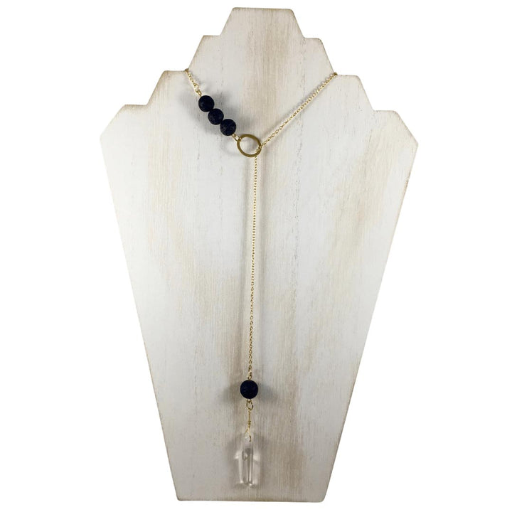 aromatherapy necklace, lava bead quartz, calming jewelry