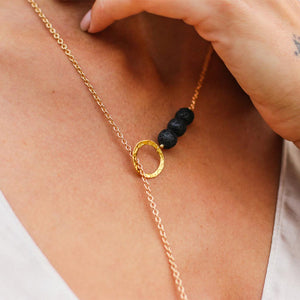 aromatherapy necklace, lava bead quartz, calming jewelry